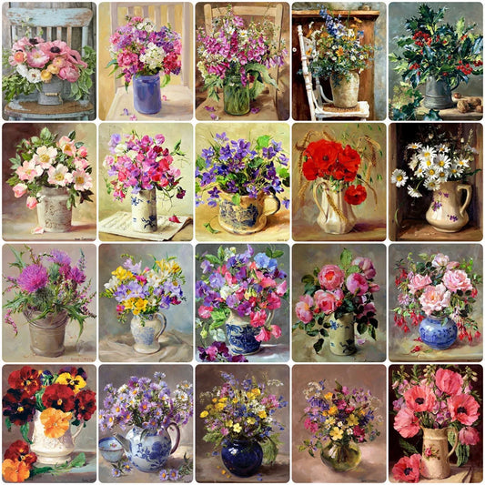 Schilderen op nummer – Bloemen met Rozen en Pioenen op Canvas