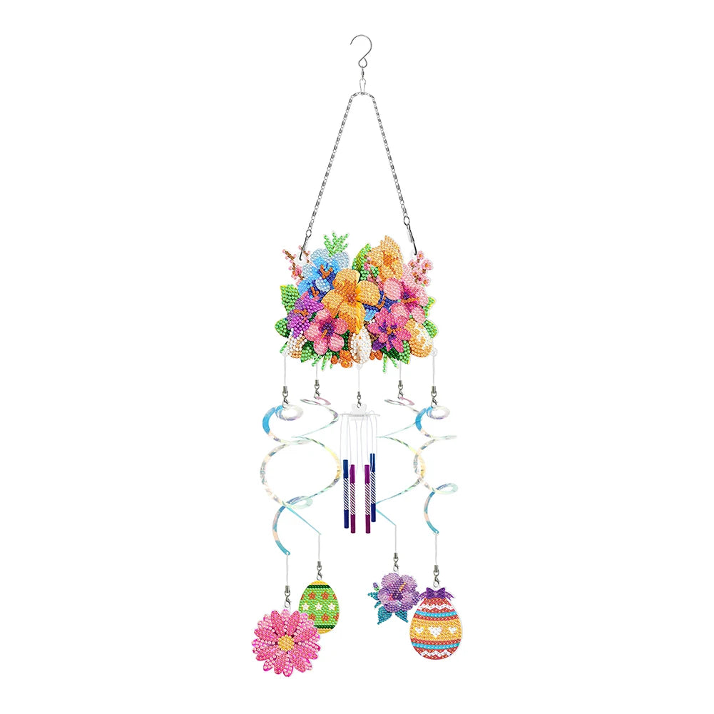 Diamond Painting Windgong met Bloemen, vlinder en Libelle – Dubbelzijdige Hanger met Diamond Painting Steentjes