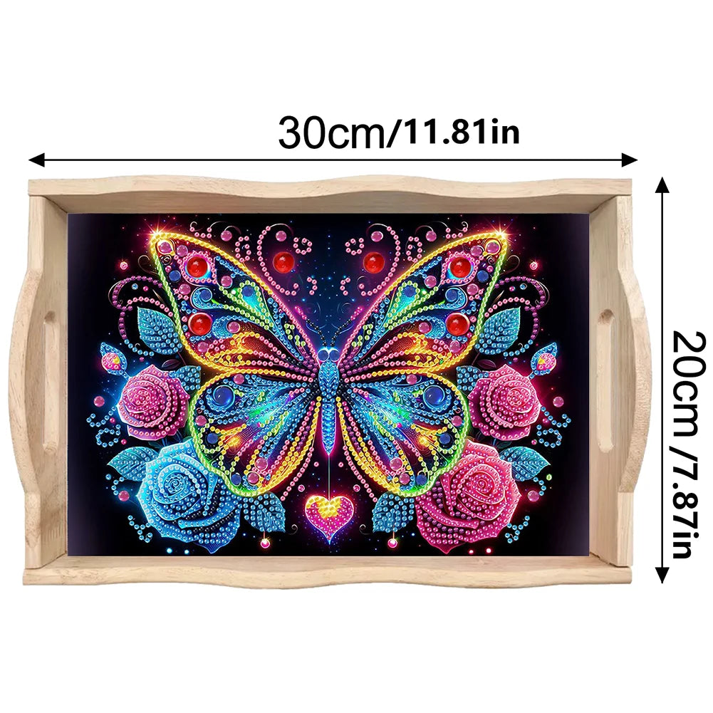 Diamond Painting Dienblad met Handvat - Houten Decoratief Dienblad met Kleurrijke Patronen - Voor Ontbijt, Snacks en Decoratie