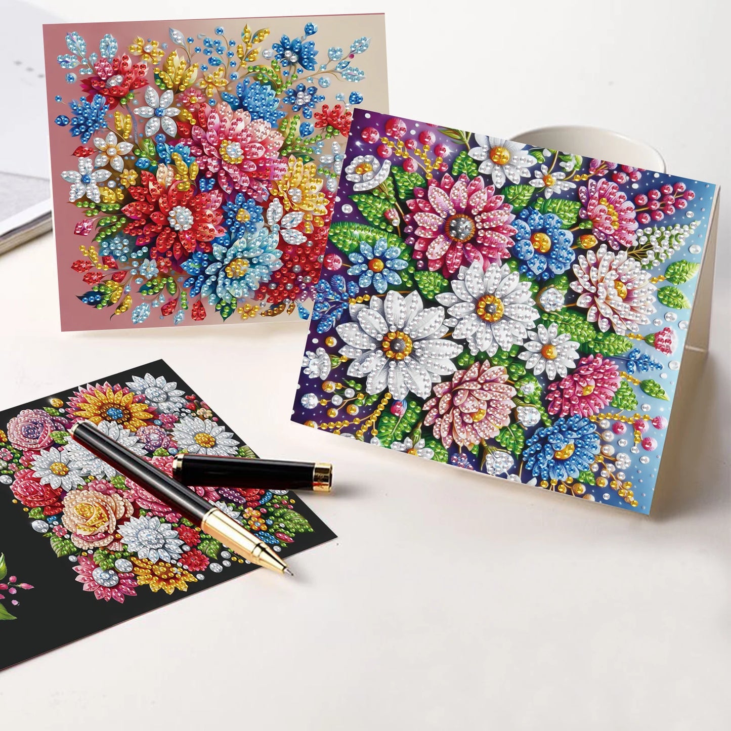 Diamond Painting Wenskaarten Set – Bloemen Festival met Enveloppen (6 stuks)