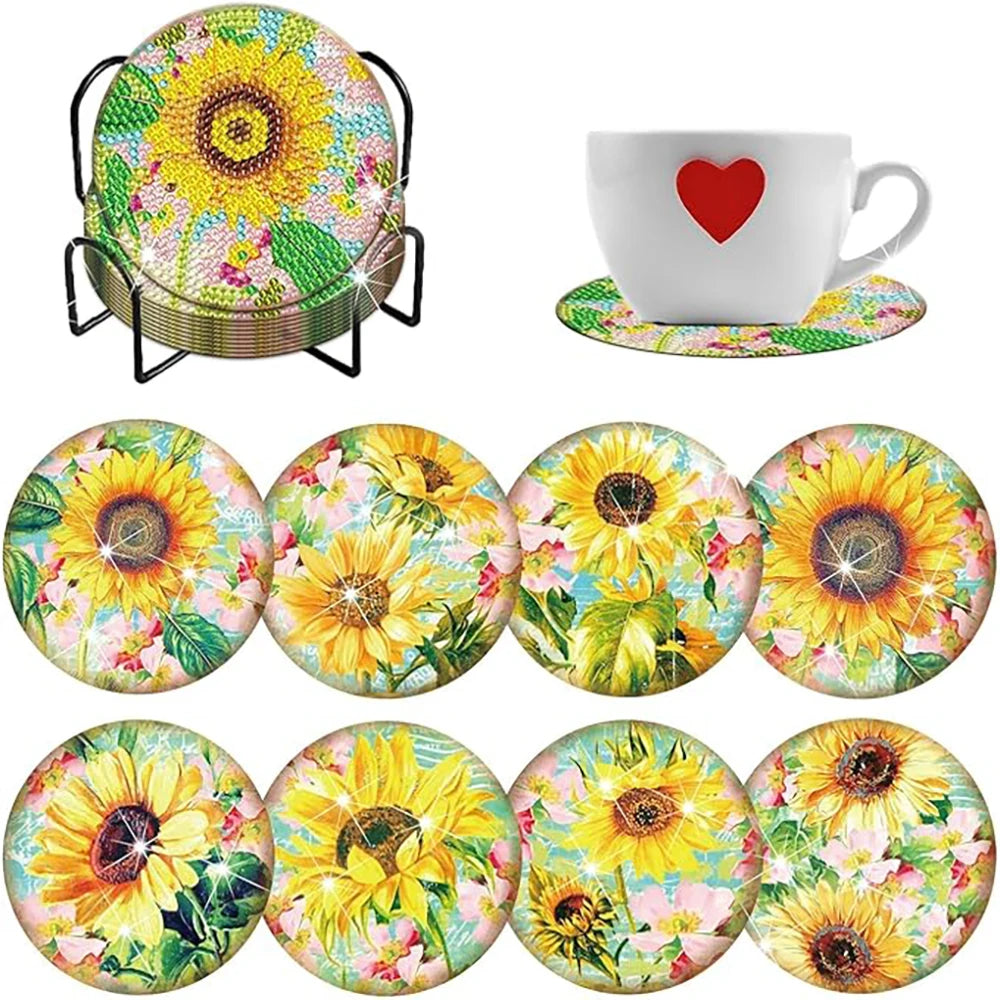 Diamond Painting Onderzetters Bloemen – Set van 8 met Houder