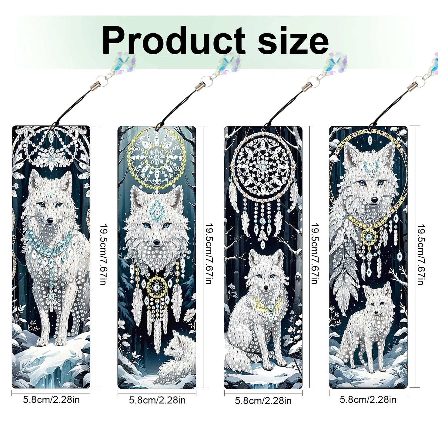 Diamond Painting Boekenlegger Witte Vos en Beer Set met 8 Stuks