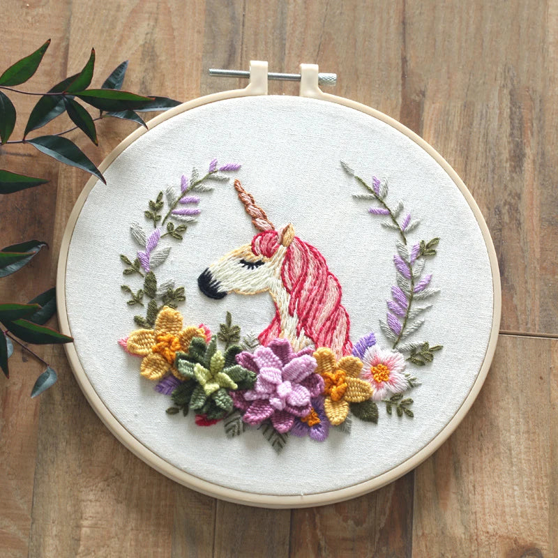 Borduurpakket Rond met Bloemen en Eekhoorn – Compleet Handwerkset