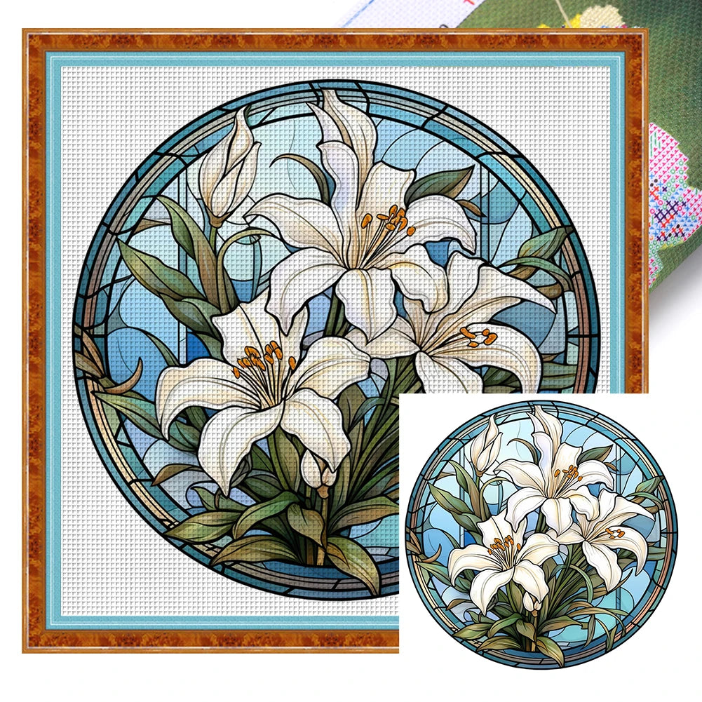 Borduurpakket Glas in lood design Bloem Patroon met Gedrukte Canvas en Eco-katoen
