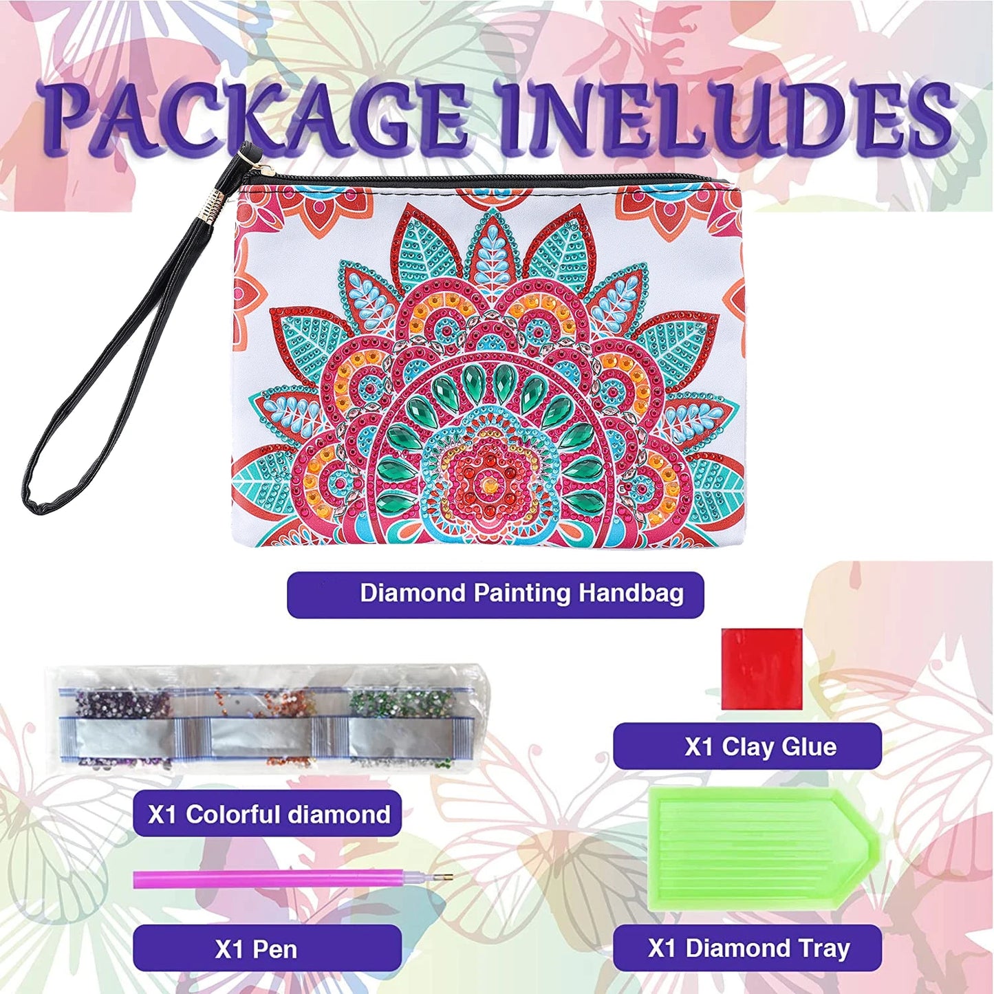 Diamond Painting Etui - Vlinder Mandala Handtas van PU Leer