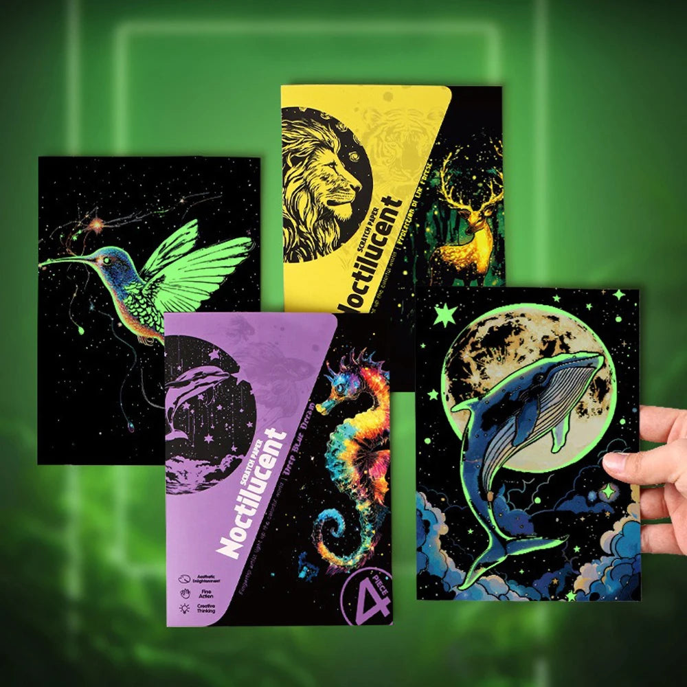 Krastekening Set A5 - Glow in the dark Kastelen & Dieren