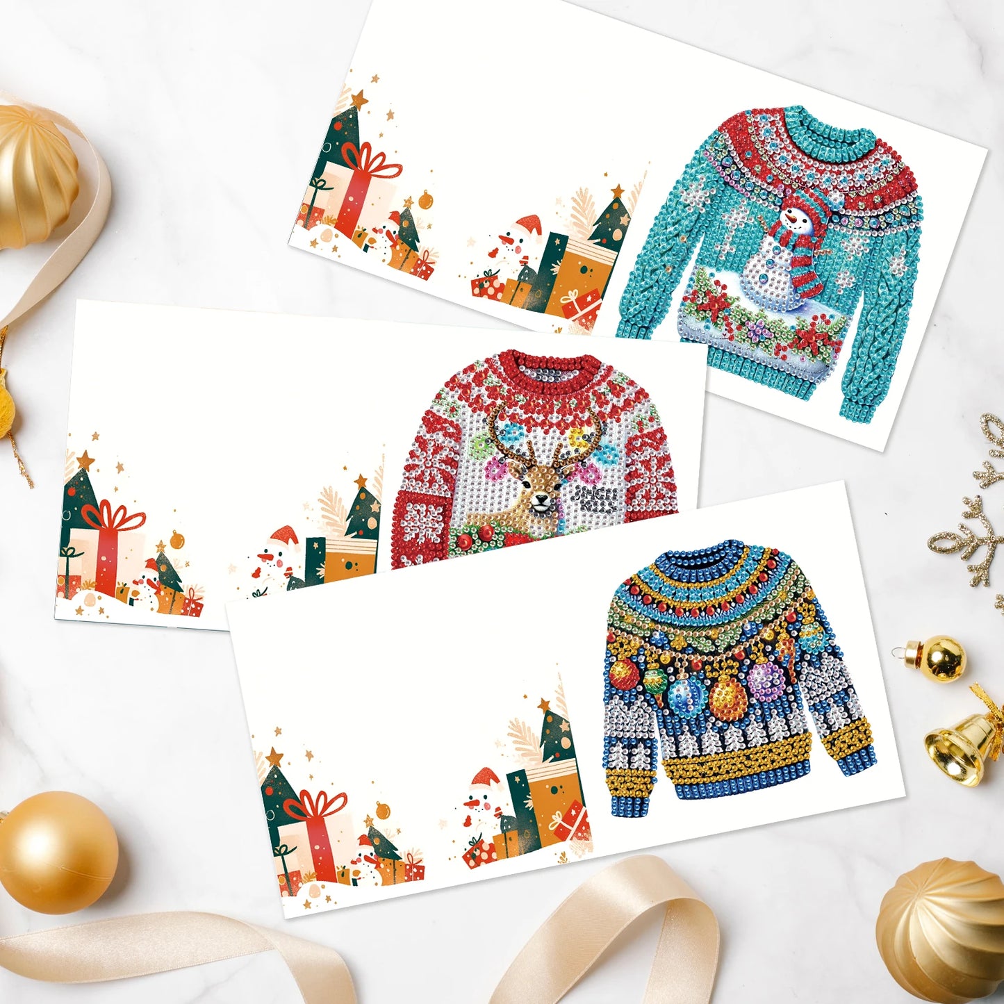 Diamond Painting Kerstkaarten set - Sweater Thema Wenskaarten 12 stuks