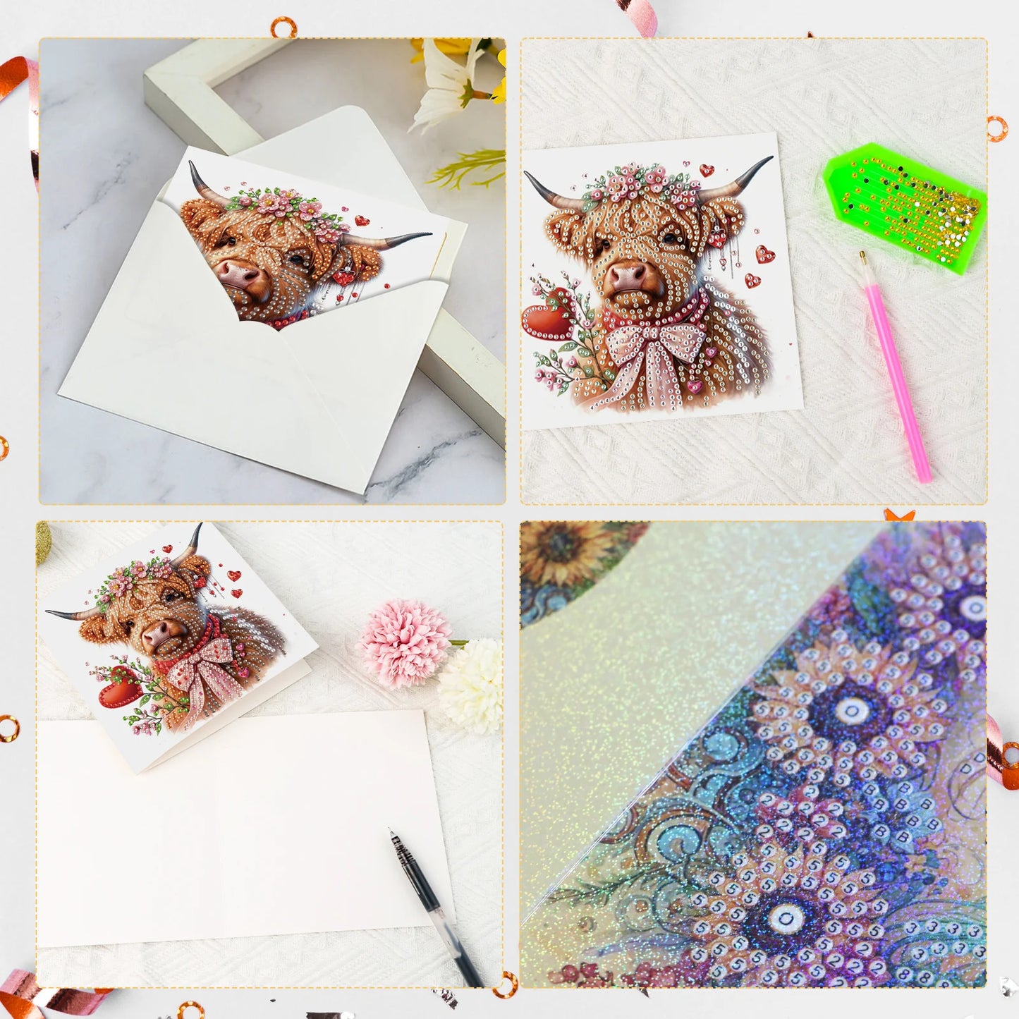 Diamond Painting Wenskaarten set - 6 Stuks met Schattige Koeien Motief