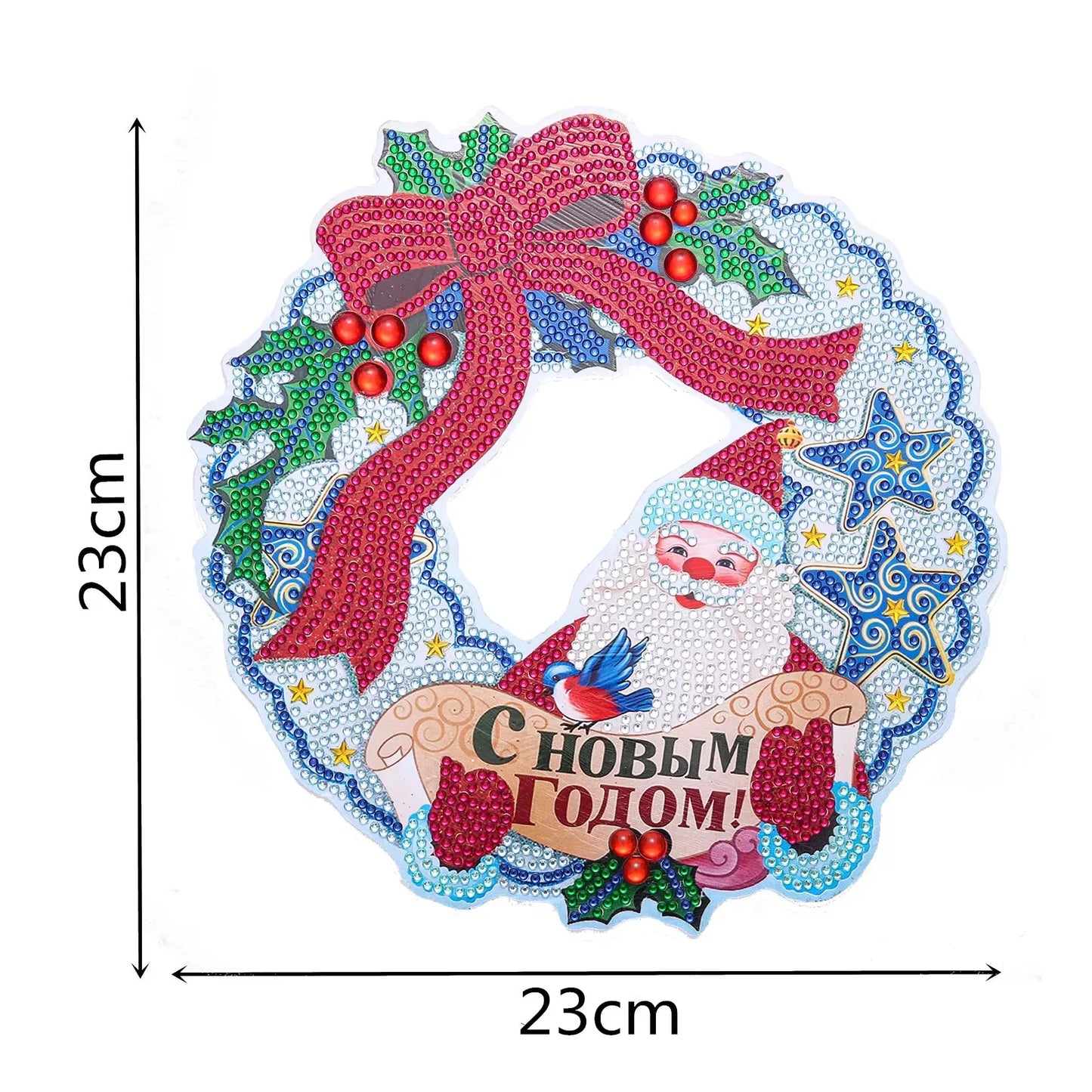 Diamond Painting Kerstkrans – Acryl Kerstdecoratie met Sneeuwpop – 23x23cm – Wandhanger