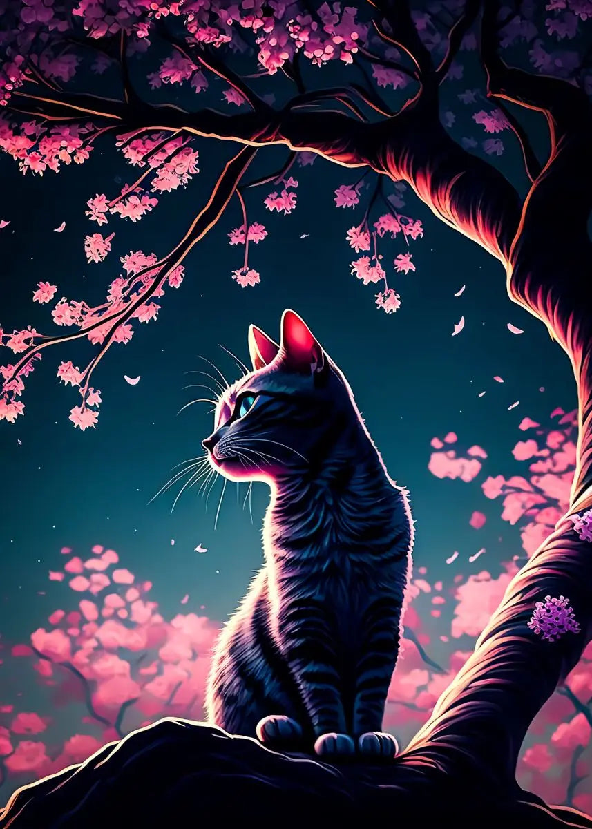 AB Diamond Painting op canvas – Katten & Kersenbloesem – Volledige bedekking – Keuze uit ronde of vierkante AB/Fairydust steentjes