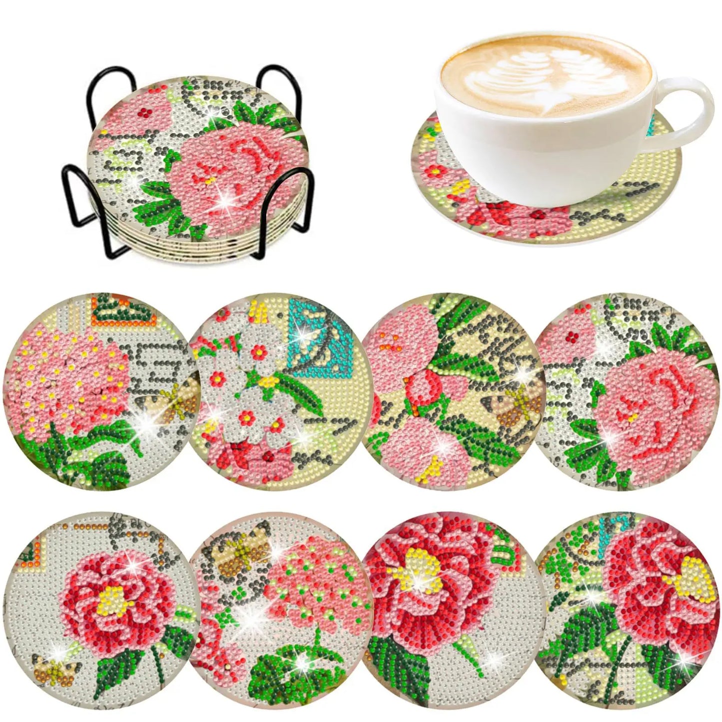 Diamond Painting Onderzetters Bloemen - Set van 8 stuks