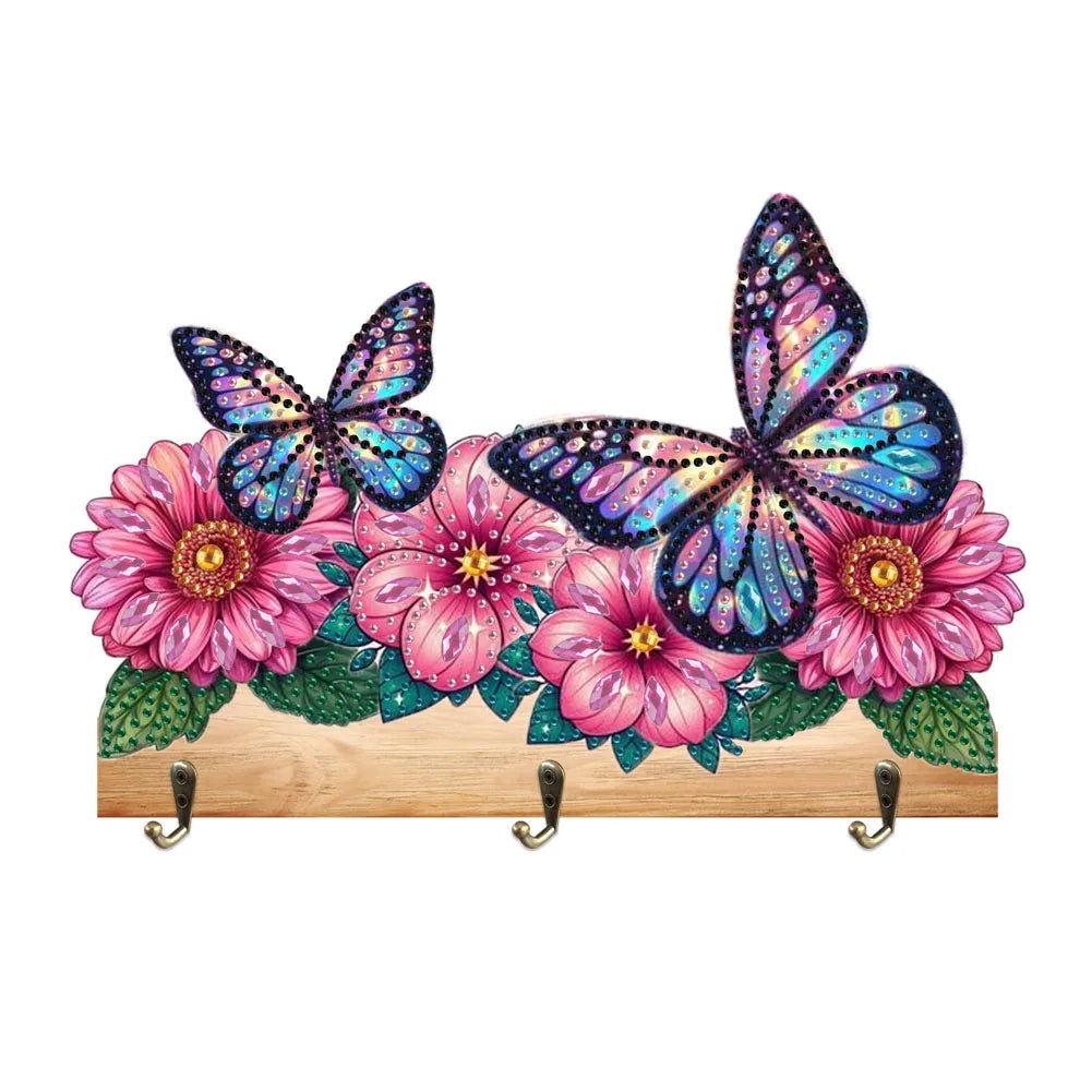 Diamond Painting Kapstok/Sleutelrek – Houten Haakjes met Schattige Vogel