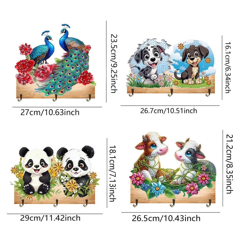 Diamond Painting Kapstok/Sleutelrek met Pauw of Panda – Houten Haakjes voor Keuken of Badkamer