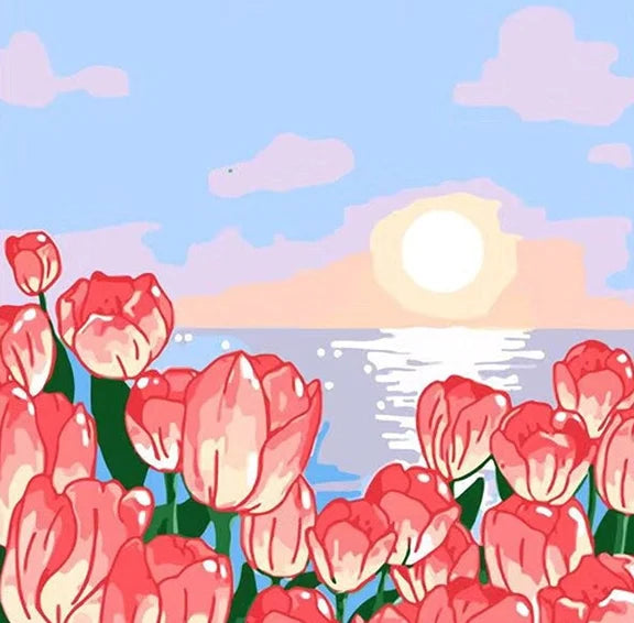 Schilderen op nummer - Bloemen op Linnen Canvas met Acrylverf