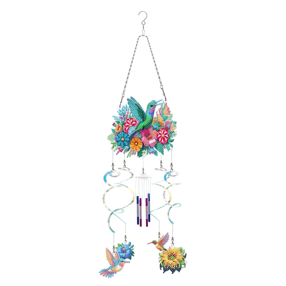 Diamond Painting Windgong met Bloemen, vlinder en Libelle – Dubbelzijdige Hanger met Diamond Painting Steentjes