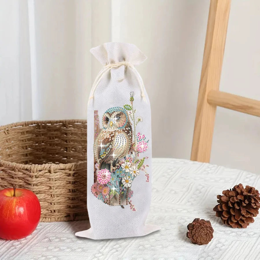 Diamond Painting wijnfles tas set met kolibrie, vlinder en bloemen
