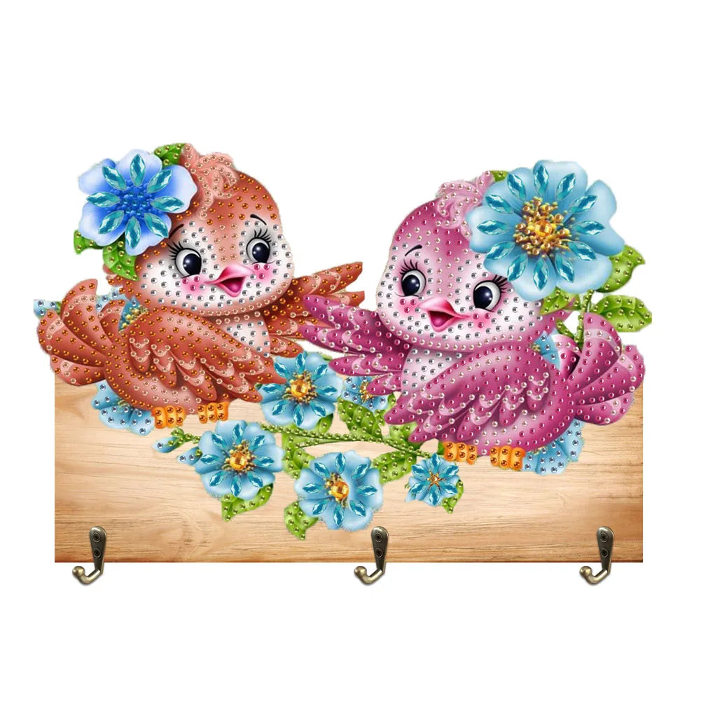Diamond Painting Kapstok/Sleutelrek – Houten Haakjes met Schattige Dieren