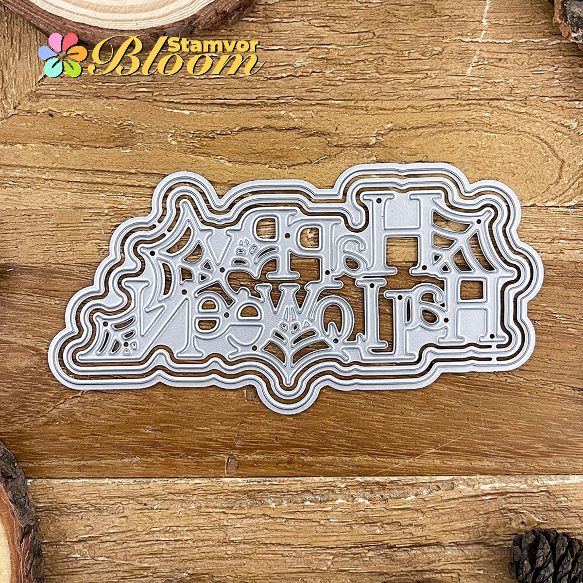 Snijmal Spinnenweb en Happy Halloween Tekst voor Kaarten en Scrapbooking