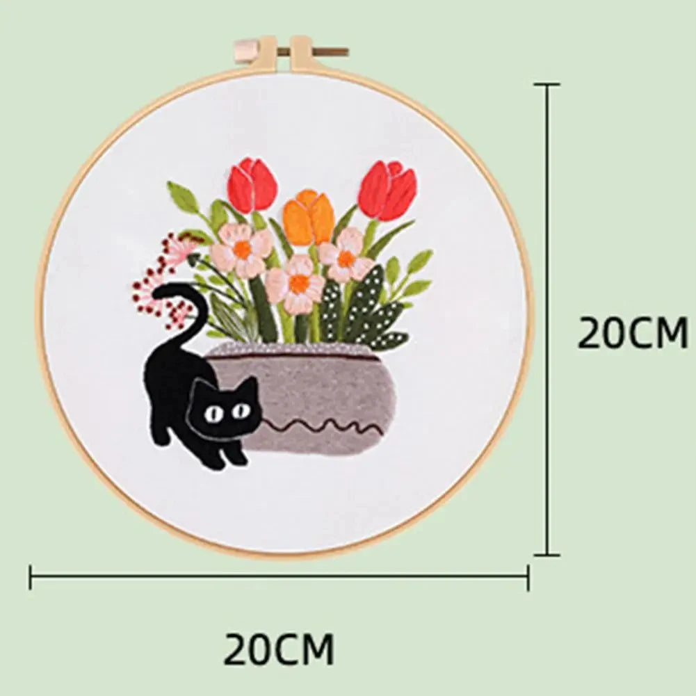 Borduurpakket Rond Kat Landschap – Compleet Borduurset voor Beginners