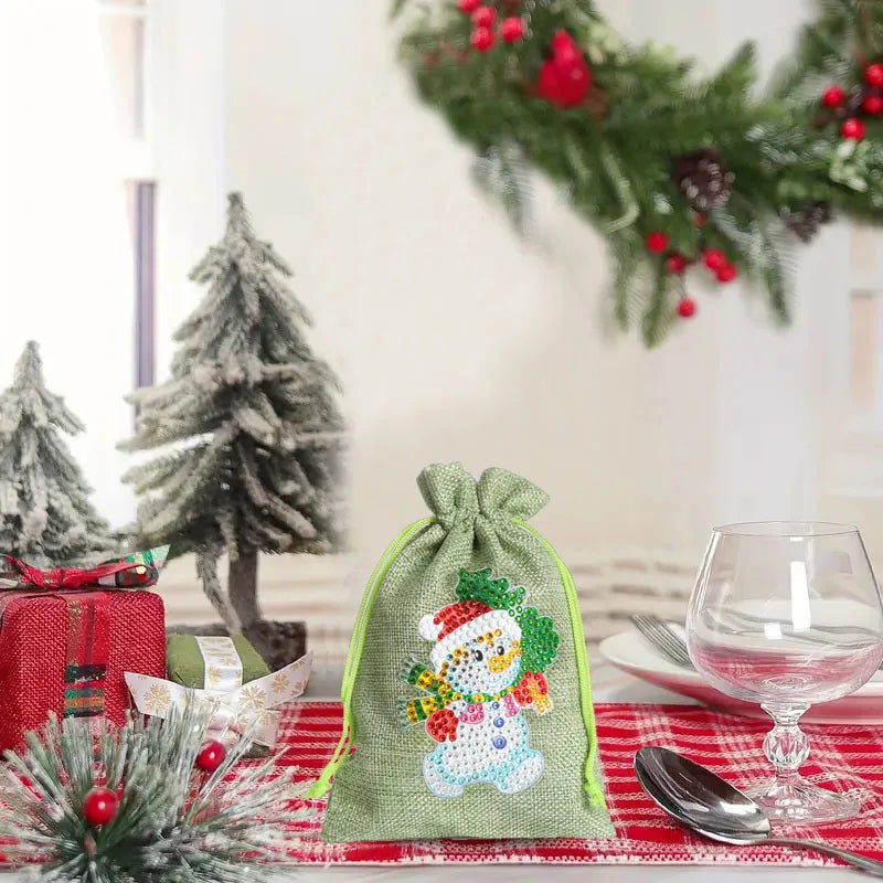 Diamond Painting kerst knutselset - linnen snoepzakje en trekkoord