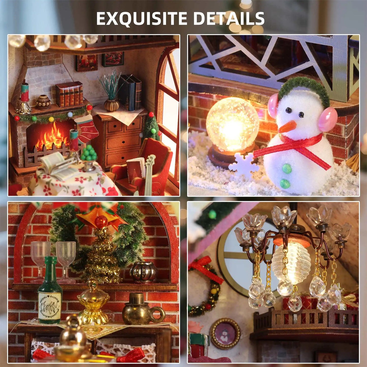 Kerst Zelfbouw miniatuur huisje Christmas Night – Warm interieur met muziekdoos