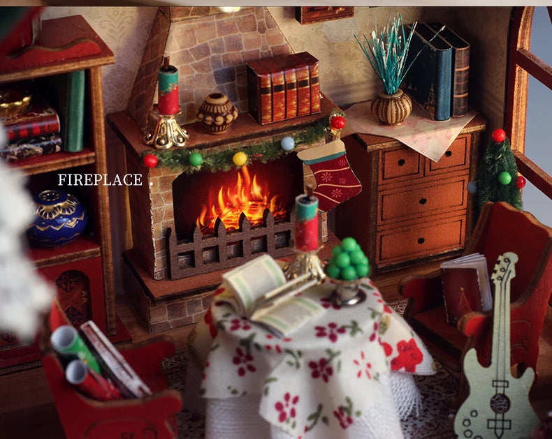 Kerst Zelfbouw miniatuur huisje Christmas Night – Warm interieur met muziekdoos