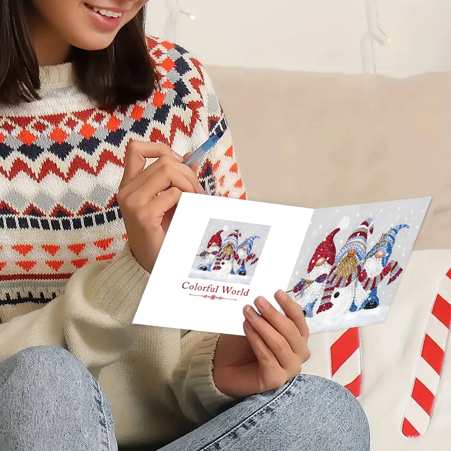 Diamond Painting Kerstkaarten set met Kabouters en Sneeuwpoppen