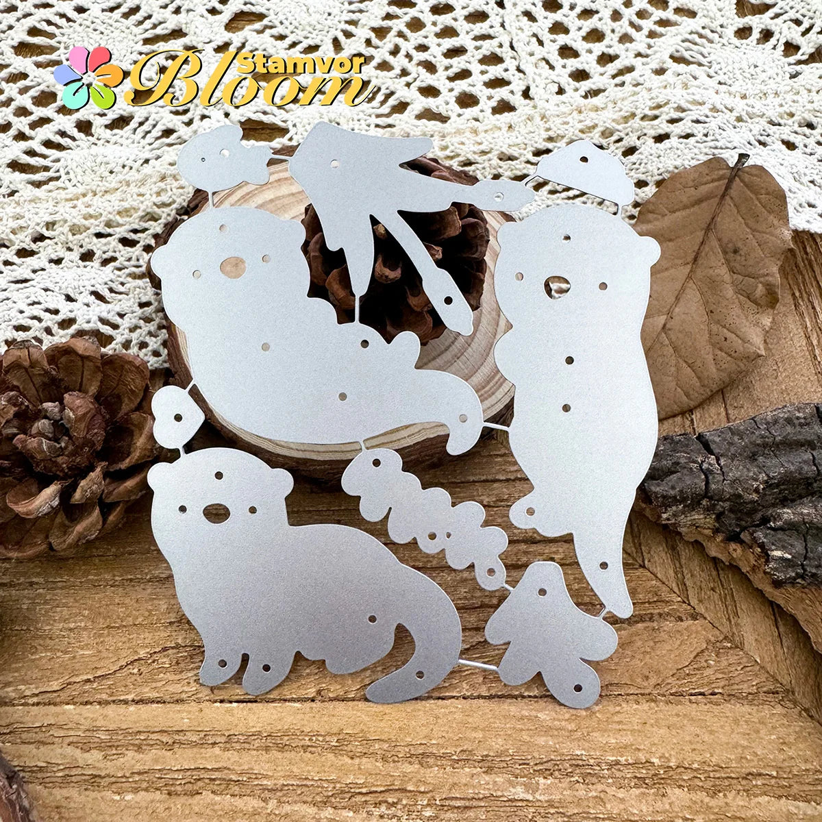 Metalen snijmal schattige otters rivier dieren planten