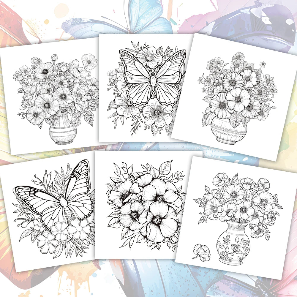 Kleurboek voor volwassenen met vlinders en bloemen – 30 stevige vellen voor ontspanning