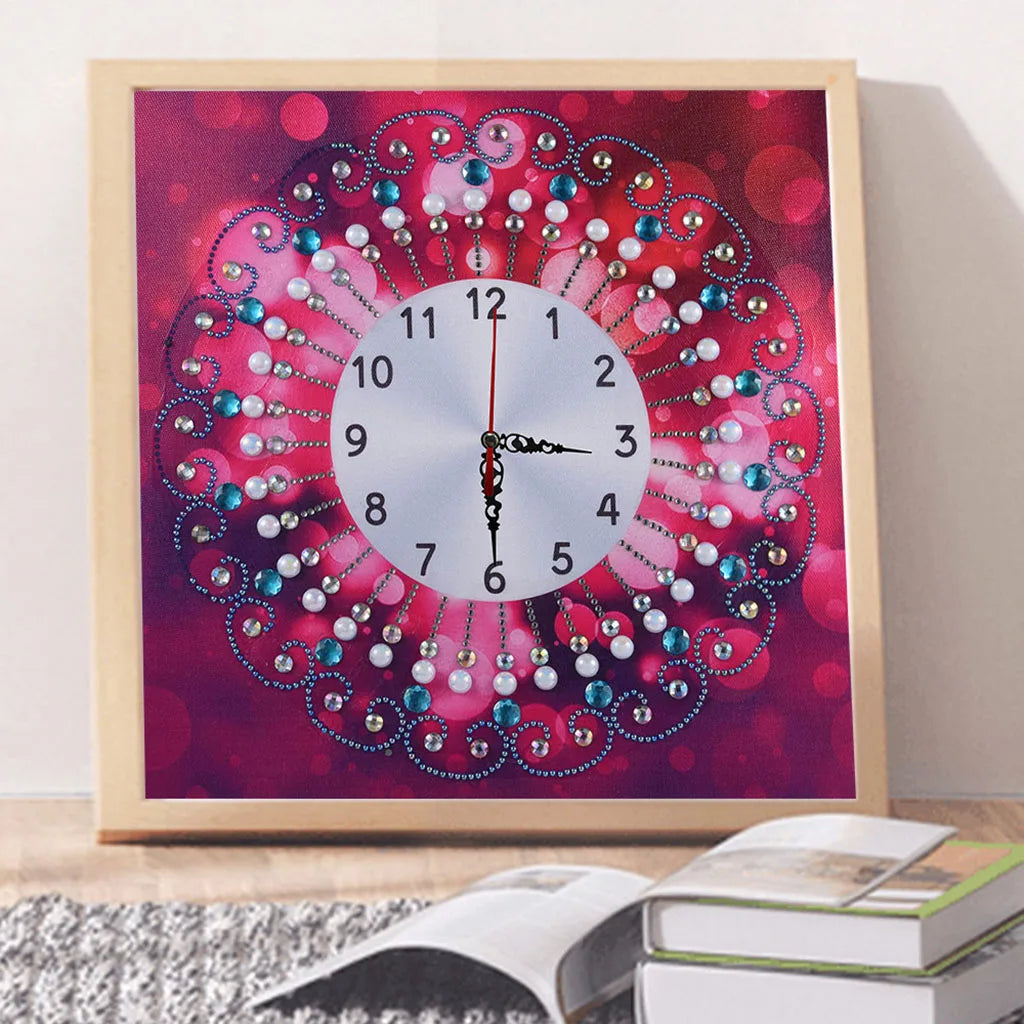 Diamond Painting Klok bloemrijk patroon op canvas – creatieve wanddecoratie