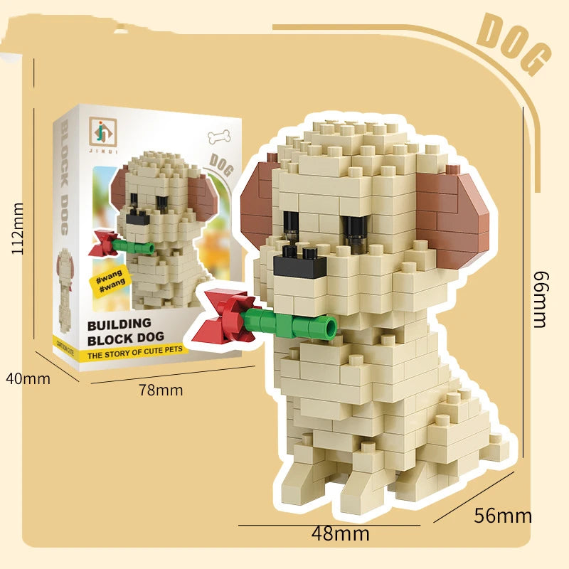 Bouwpakket schattige Husky & kat speelgoed – mini blokjes puzzelplezier