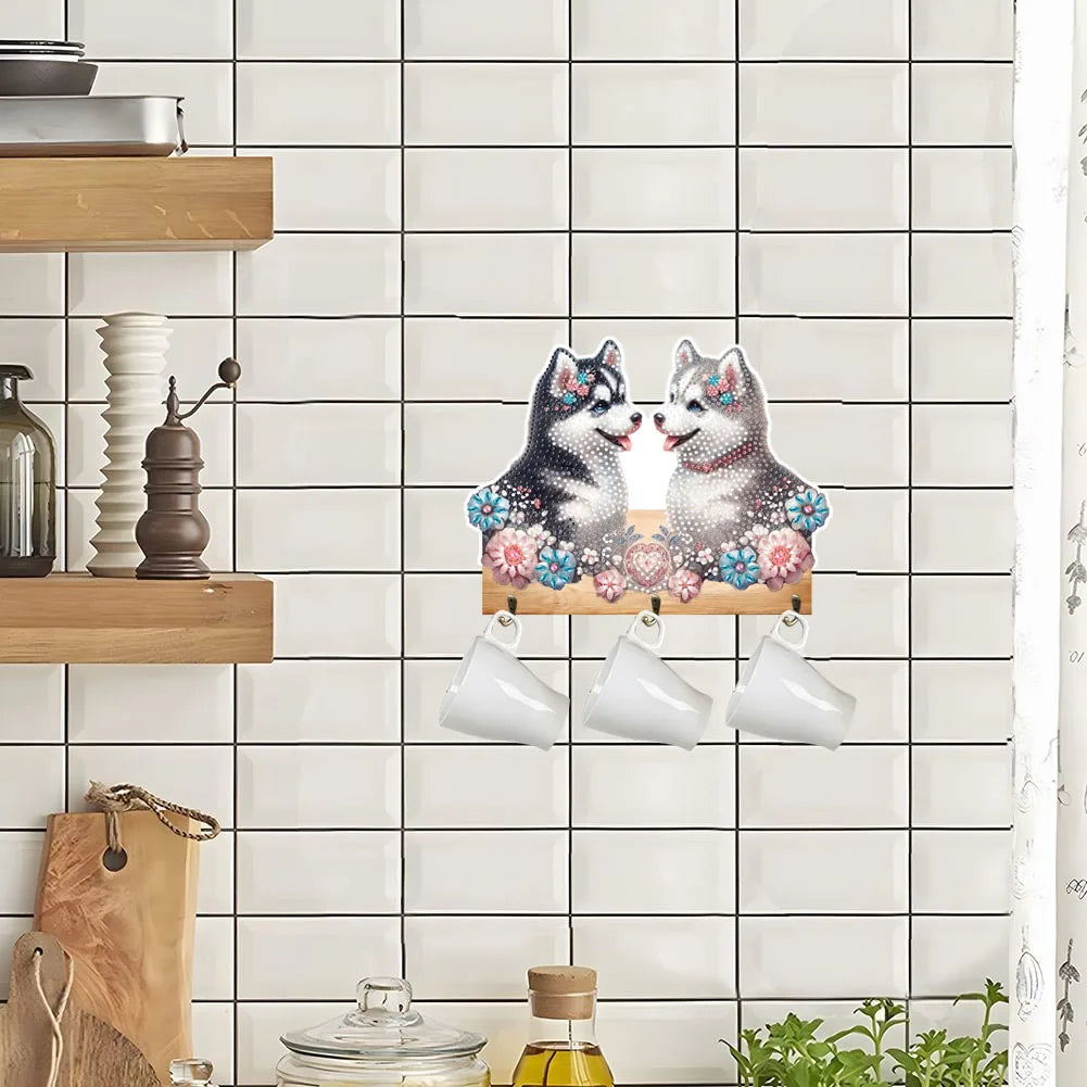 Diamond Painting Kapstok/Sleutelrek – Houten Haakjes met Schattige Dieren