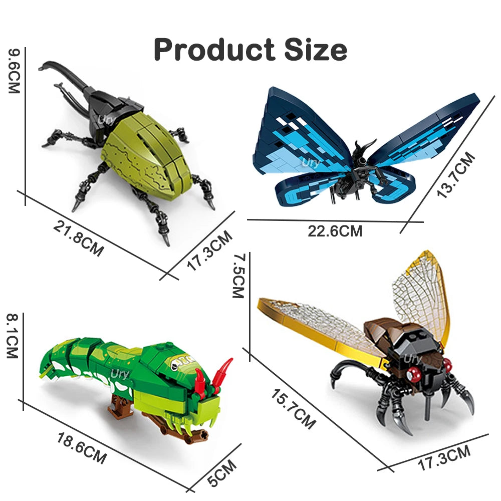 Bouwpakket Insectenmodel Bij, Vlinder, Krekel & Sprinkhaan – Creatief Blokkenplezier