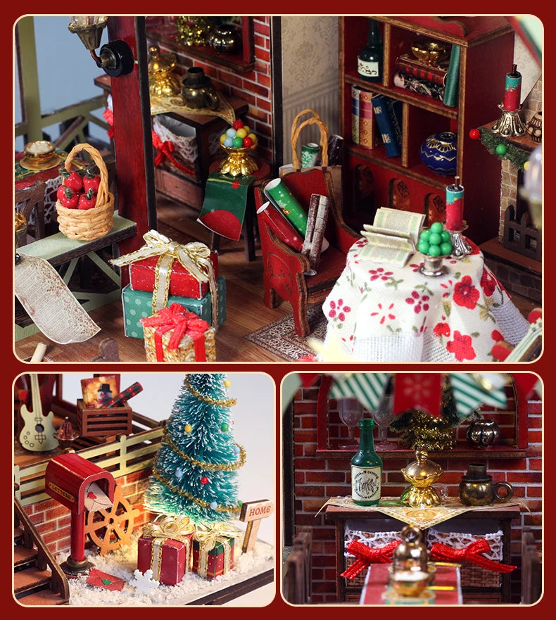 Kerst Zelfbouw miniatuur huisje Christmas Night – Warm interieur met muziekdoos