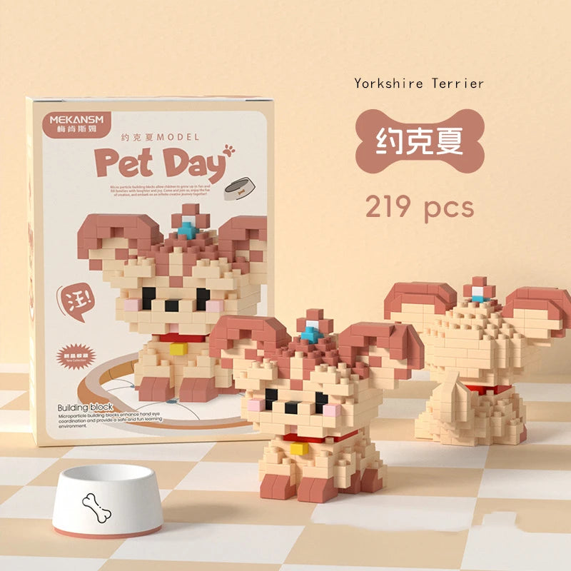 Bouwpakket schattige Husky & kat speelgoed – mini blokjes puzzelplezier