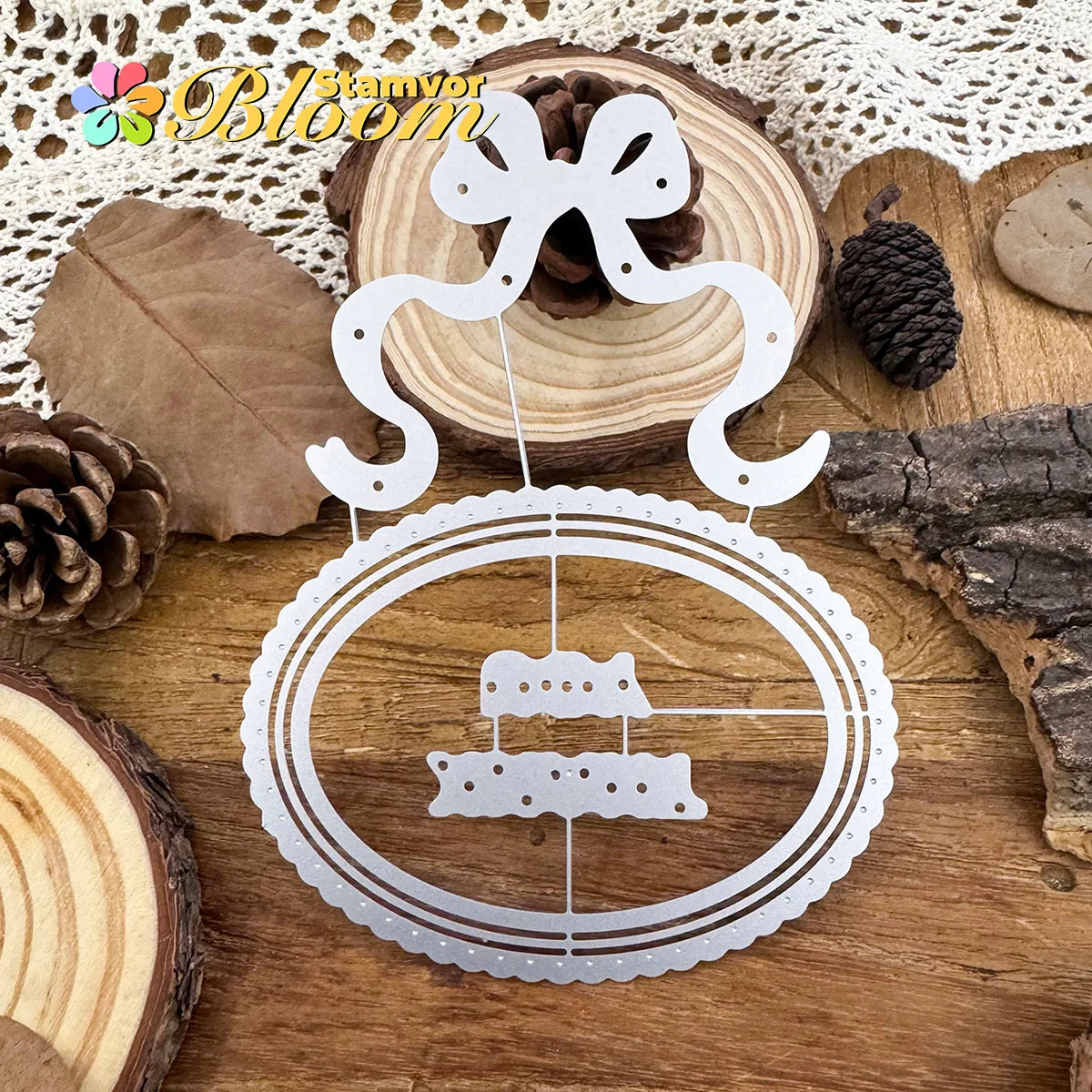 Snijmal Kant Ovale Tags met Strik en Bedankt Tekst