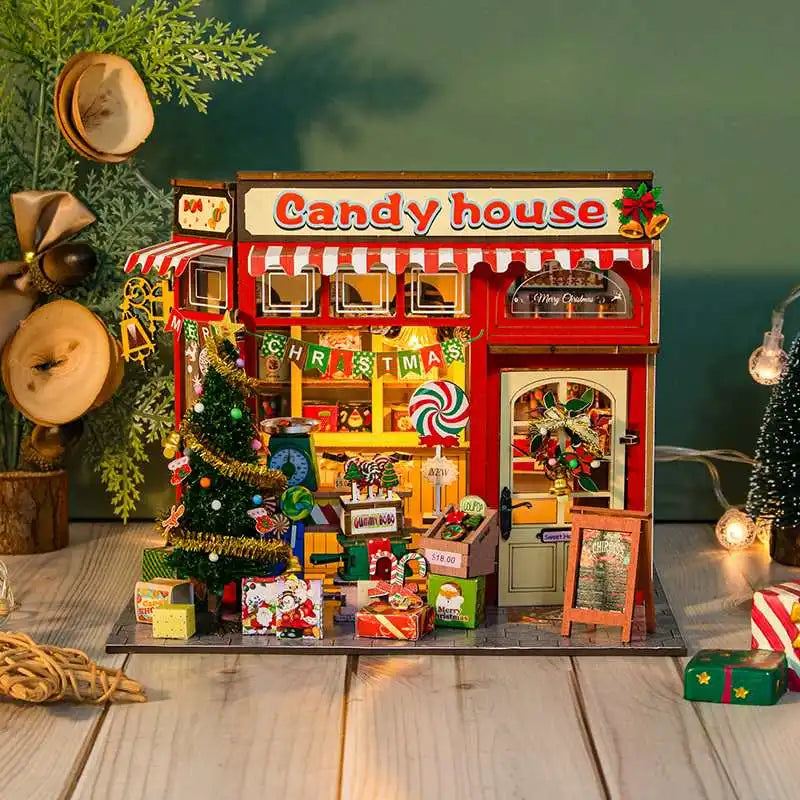 Zelfbouw miniatuur huisje – Kerst snoep cottage 3D houten bouwpakket