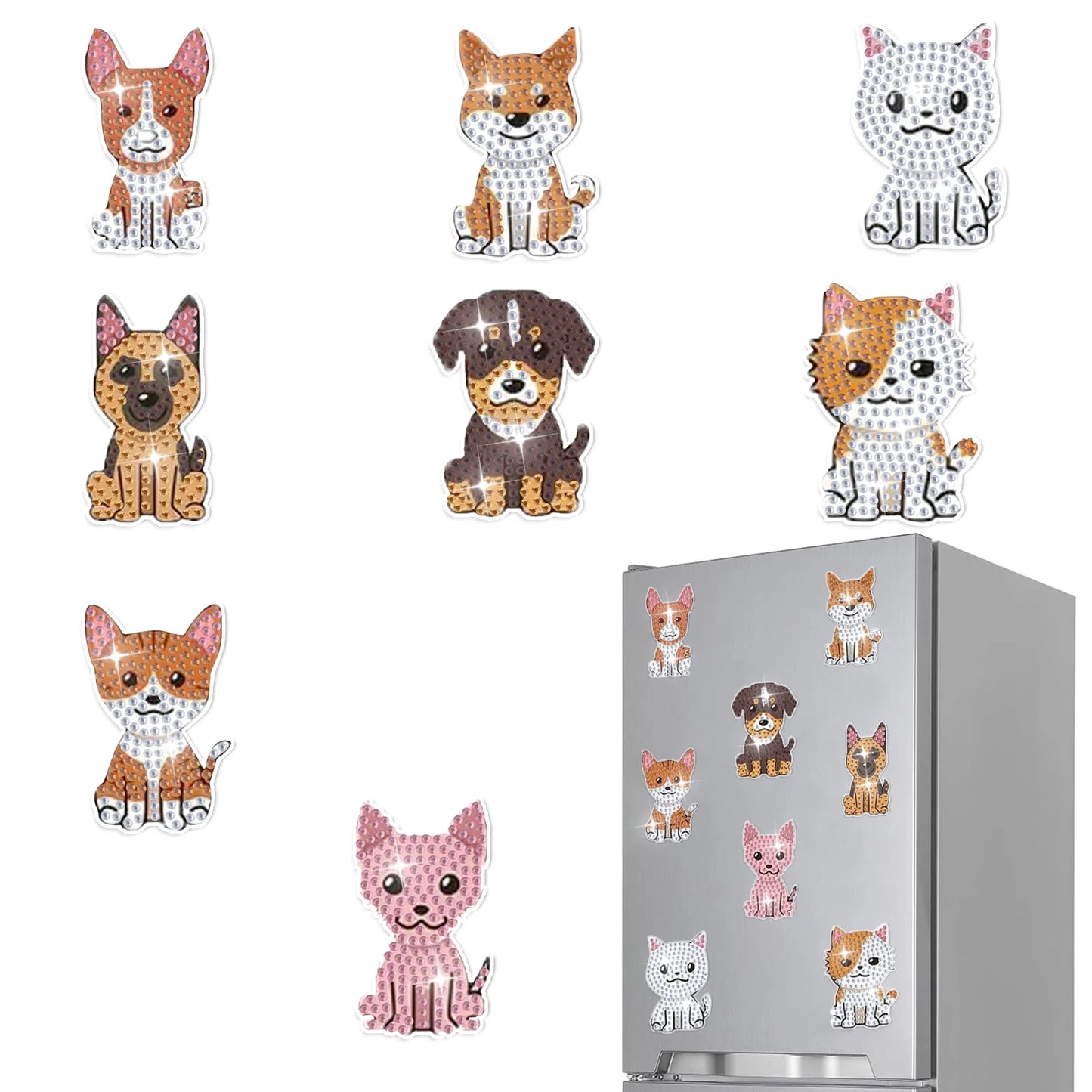 Diamond Painting Magneten Honden – Set van 8 Koelkastmagneten