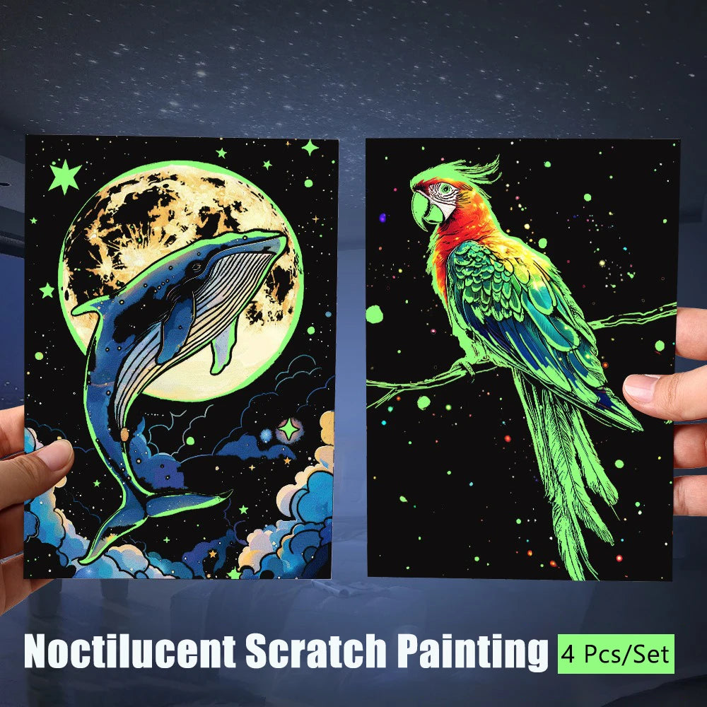 Krastekening Set A5 - Glow in the dark Kastelen & Dieren