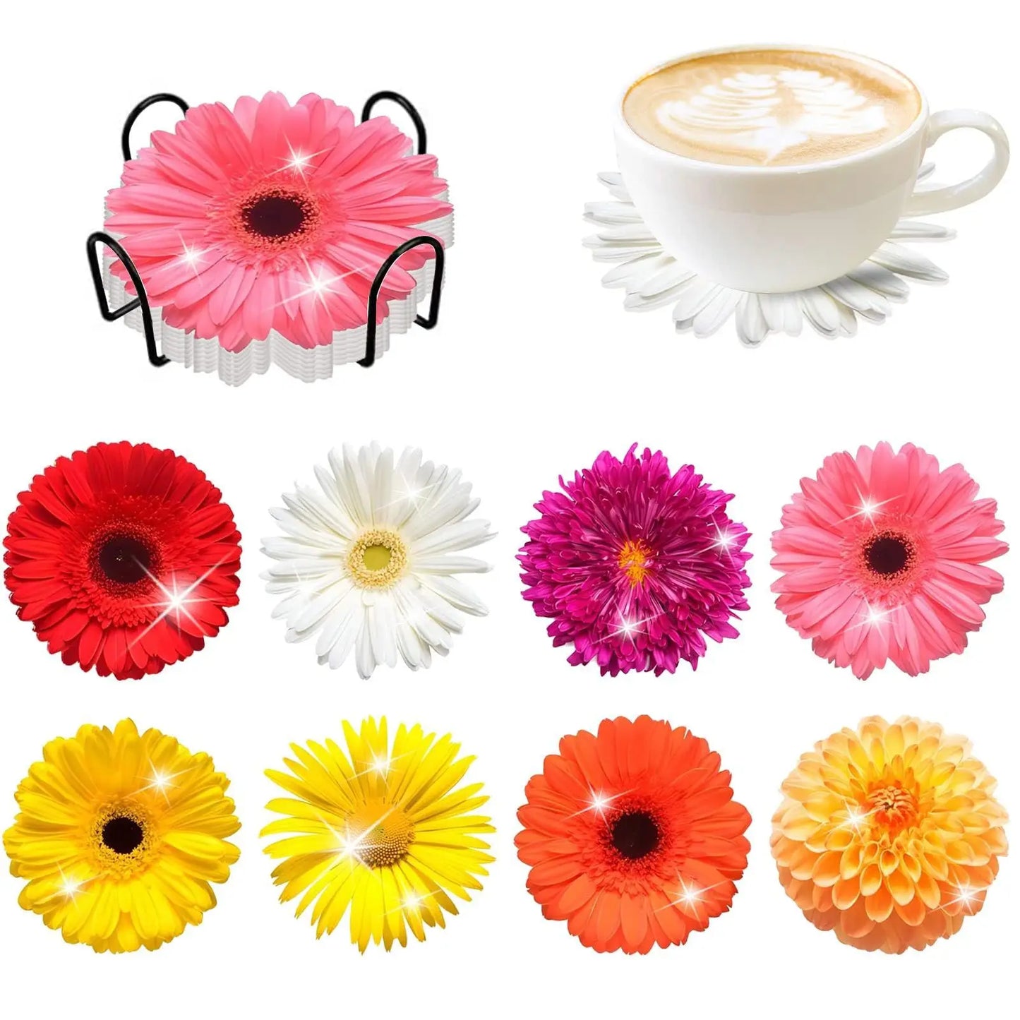Diamond Painting Onderzetters Bloemen - Set van 8 stuks