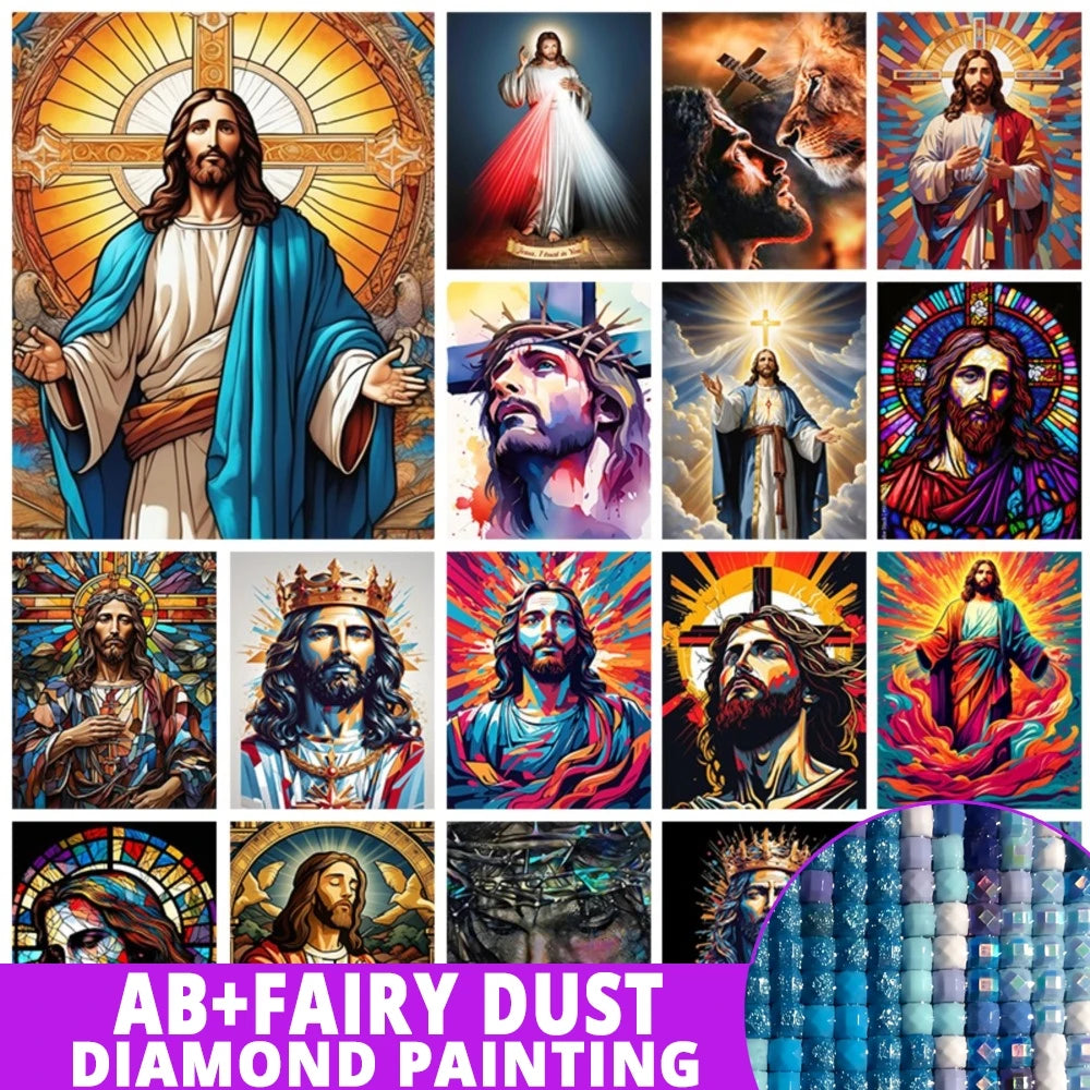 AB Diamond Painting op canvas – Religieus Thema – Jezus – Volledige bedekking – Keuze uit ronde of vierkante AB/Fairydust steentjes