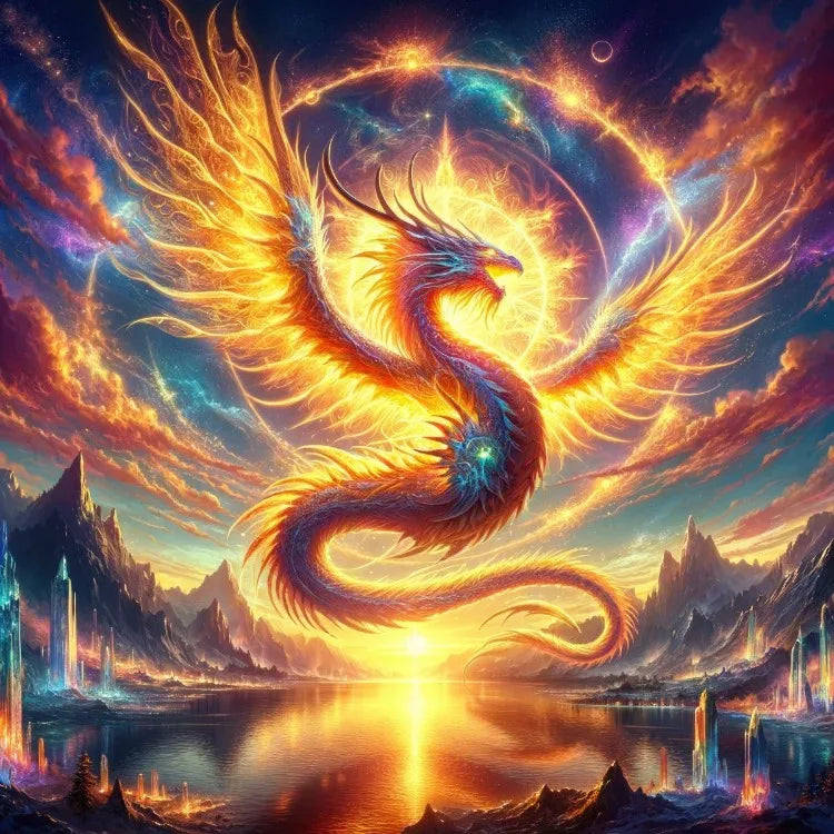 AB Diamond Painting op canvas Fantasy Dieren – Kleurrijke Phoenix, Draak en Leeuw