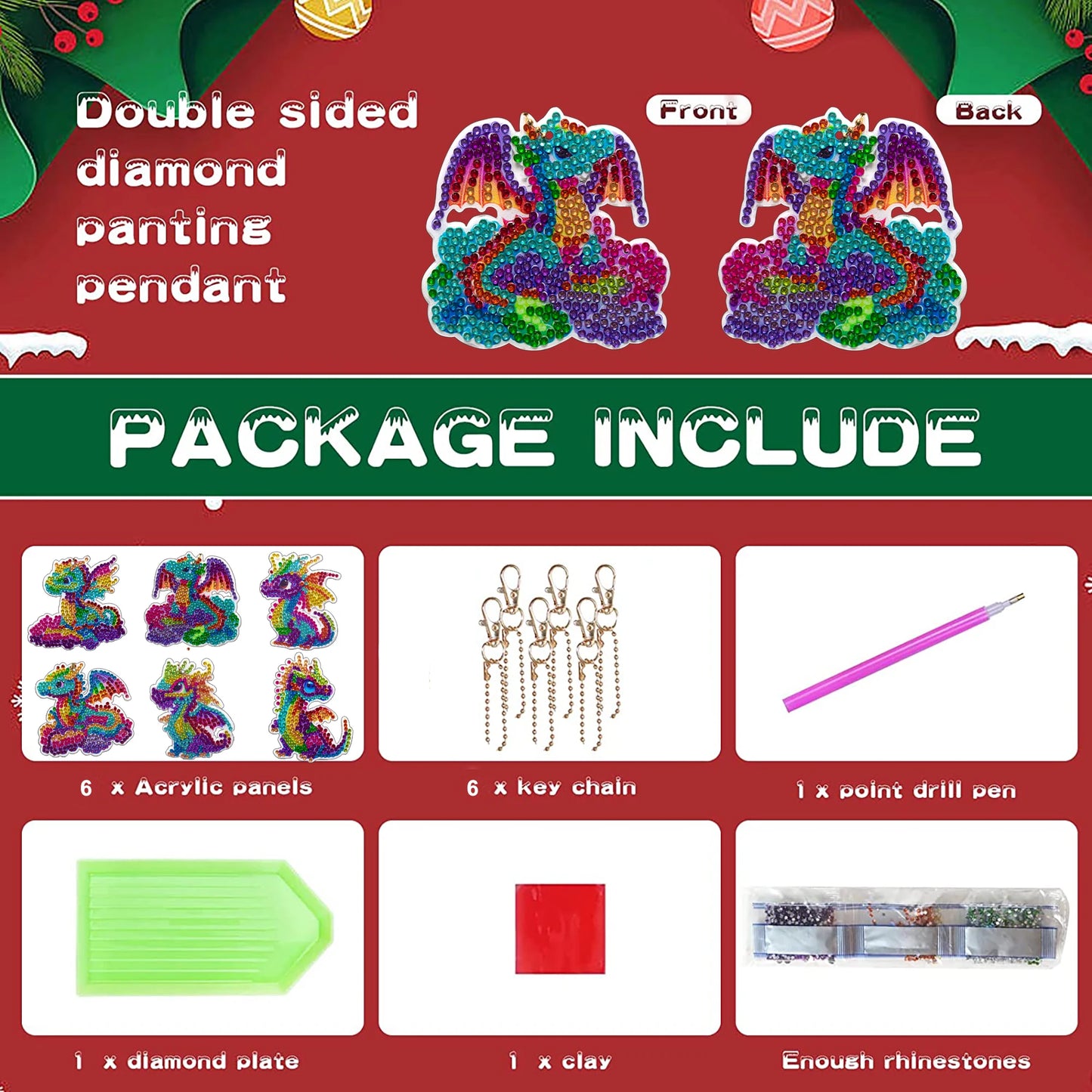Diamond Painting Sleutelhanger set - Kabouters - Dubbelzijdig - 6 stuks