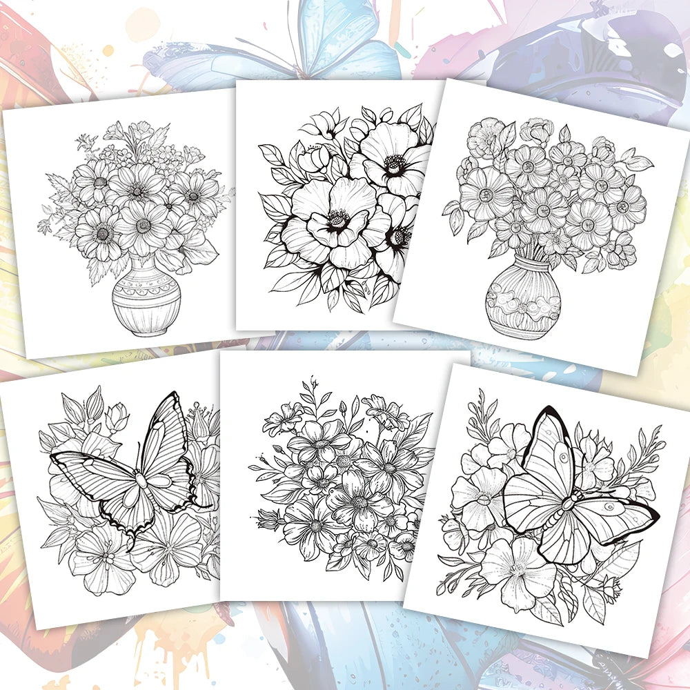 Kleurboek voor volwassenen met vlinders en bloemen – 30 stevige vellen voor ontspanning