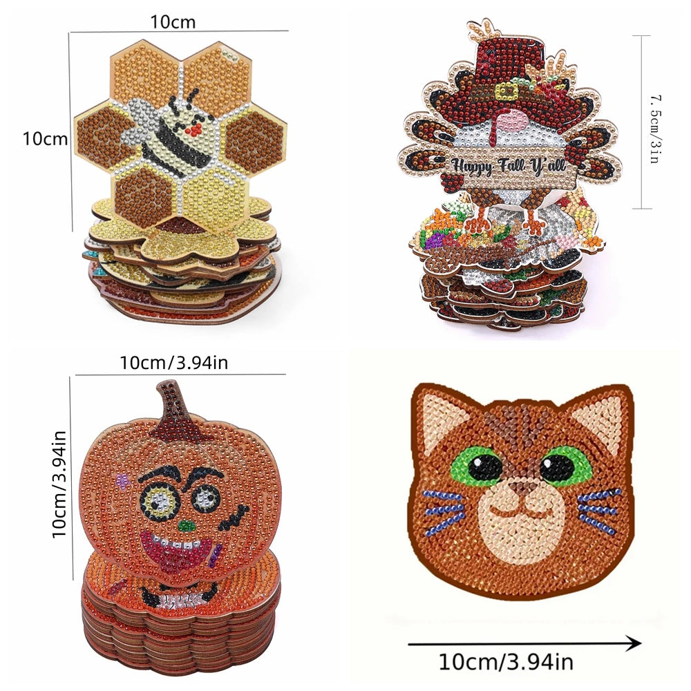 Diamond Painting Onderzetters met Houder - Katten, gnomes of bijtjes