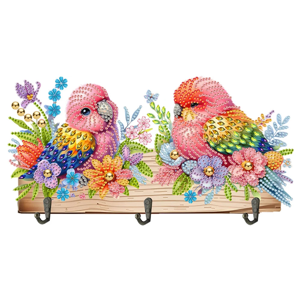 Diamond Painting Kapstok/Sleutelrek - Houten Libelle & Bloemen met Steentjes