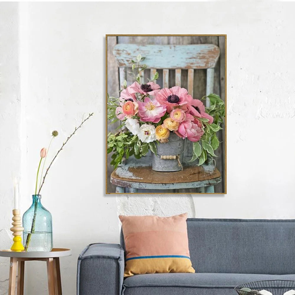Schilderen op nummer – Bloemen met Rozen en Pioenen op Canvas