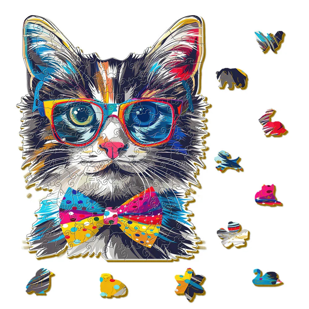 Houten figuren puzzel kat cadeau unieke vorm voor volwassenen en familie