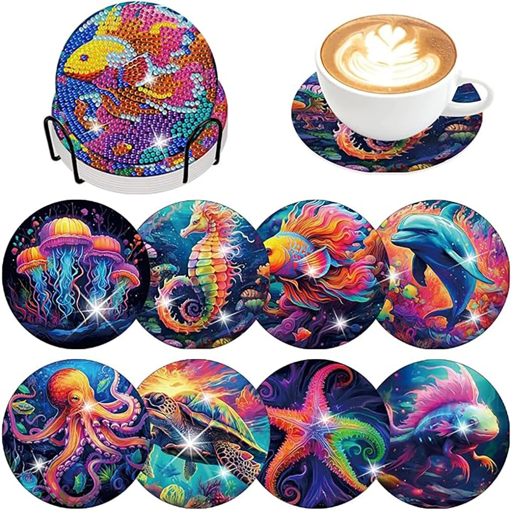 Diamond Painting Onderzetters Bloemen – Set van 8 met Houder