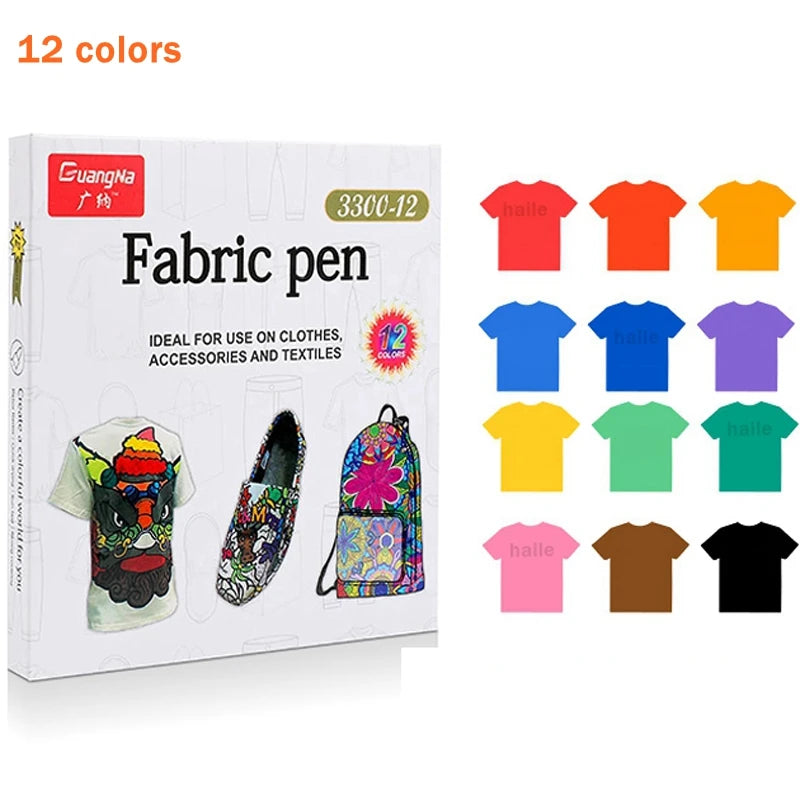 Stiften set voor textiel – 12 of 24 kleuren permanente textielmarkers